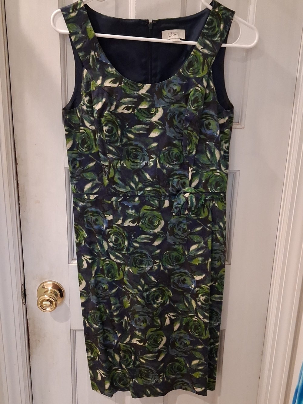 LOFT Navy and Green Floral Sheath Dress